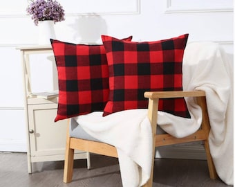 Red Black Buffalo Plaid Pillow Cover Christmas Thanksgiving