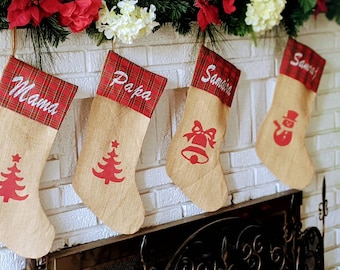 Adorn Your Holidays with GeetuBerry Rustic Burlap Santa Family Stockings – Farmhouse Decor with Plaid Tartan Accents