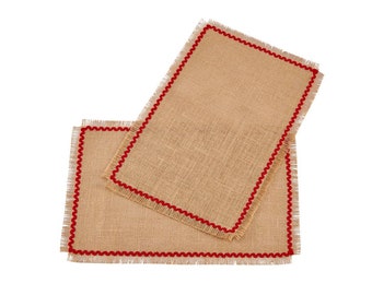 GEETUBERRY Gehaakte Jute Jute Placemats met Katoenen Kant Bijpassende Bestekhouder en Servetringen - 18x12 Inch