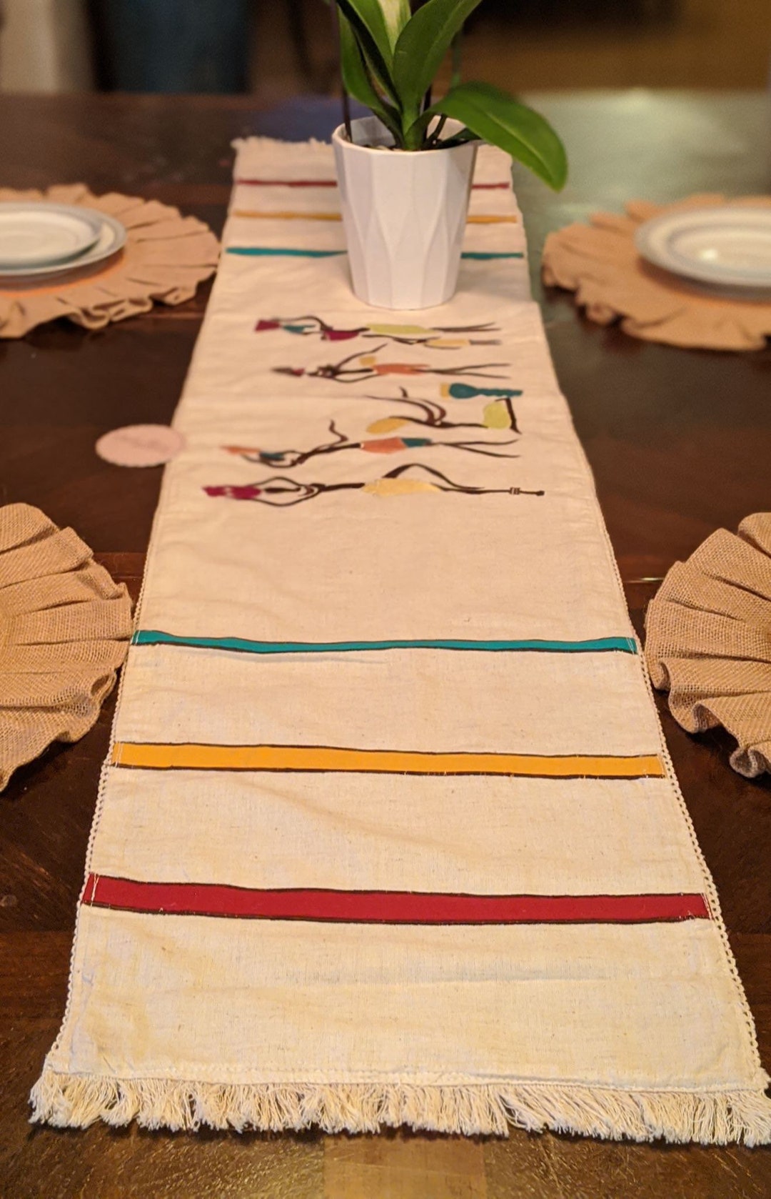 GEETUBERRY Console Table Runner Indian Embroidery and African Inspired