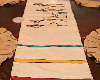Colorful Table Runner Decor Featuring Indian Embroidery and African-Inspired Patterns for a Global Home Aesthetic