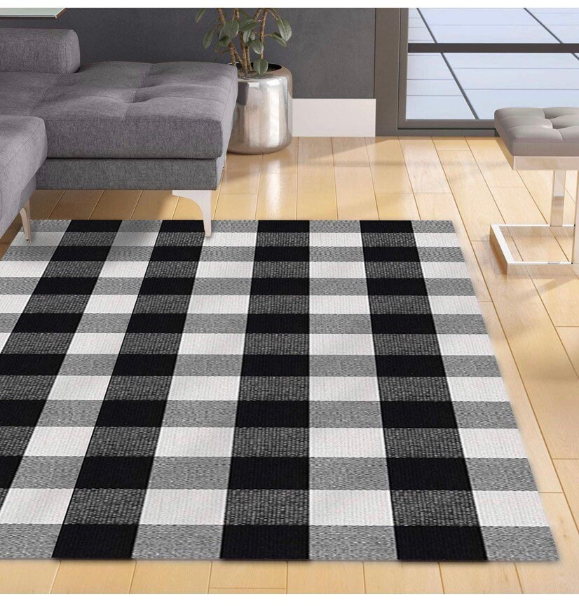 Black White Buffalo Plaid Rug 35х59 AntiSlip Mat Outdoor Etsy