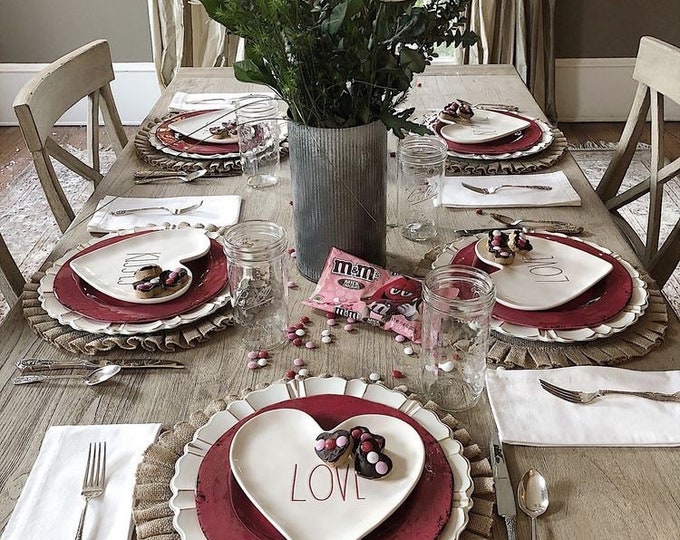 Burlap Placemats, Farmhouse Ruffled Chargers, 16 inch
