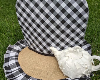 GEETUBERRY Plaid Tea Cozy Table Runner and Matching Placemats for Farmhouse Dining Table Available in Black or White