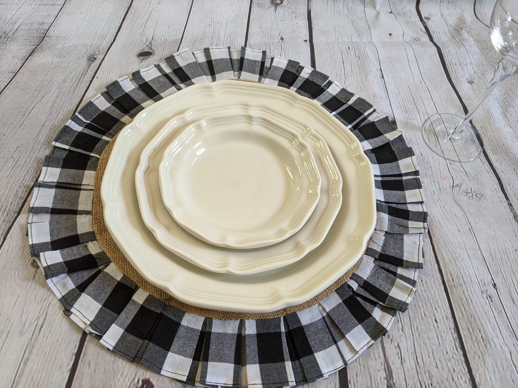 Black and White Buffalo Plaid Round placemats with Ruffles Etsy