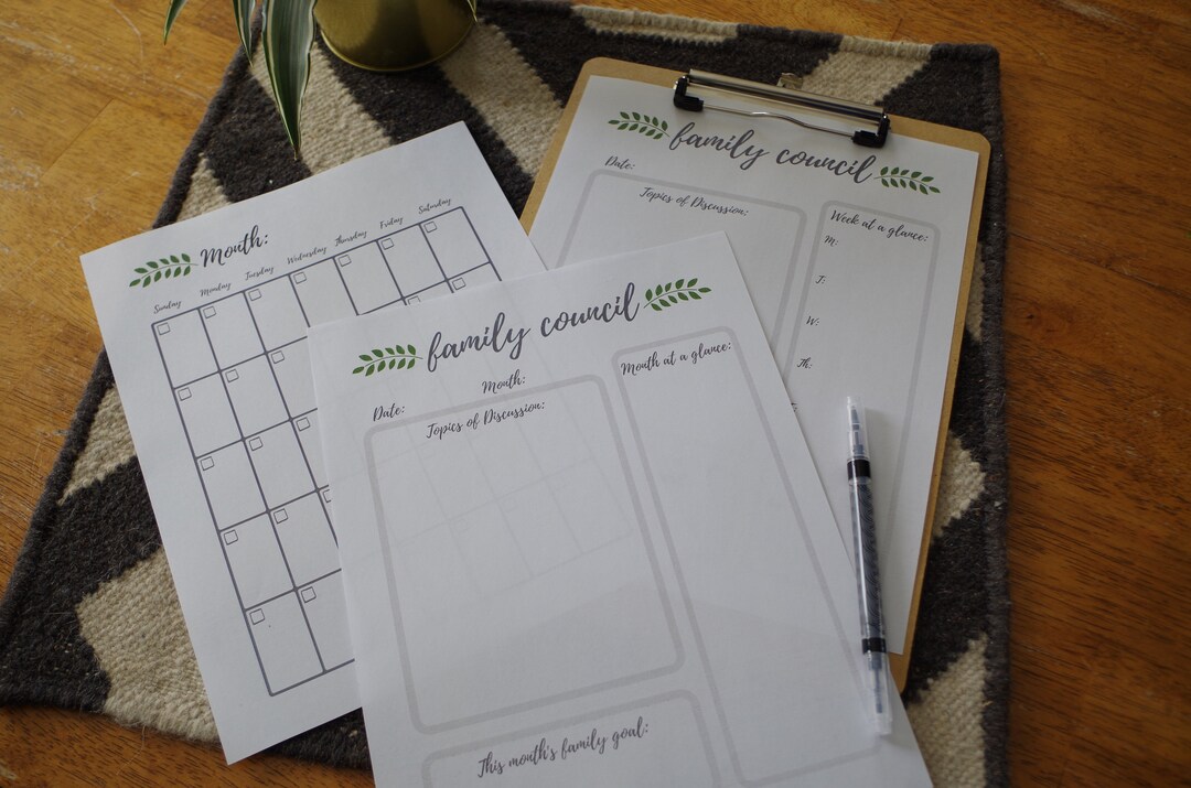 Leaves Family Council Agenda Weekly Monthly Blank Calendar Etsy