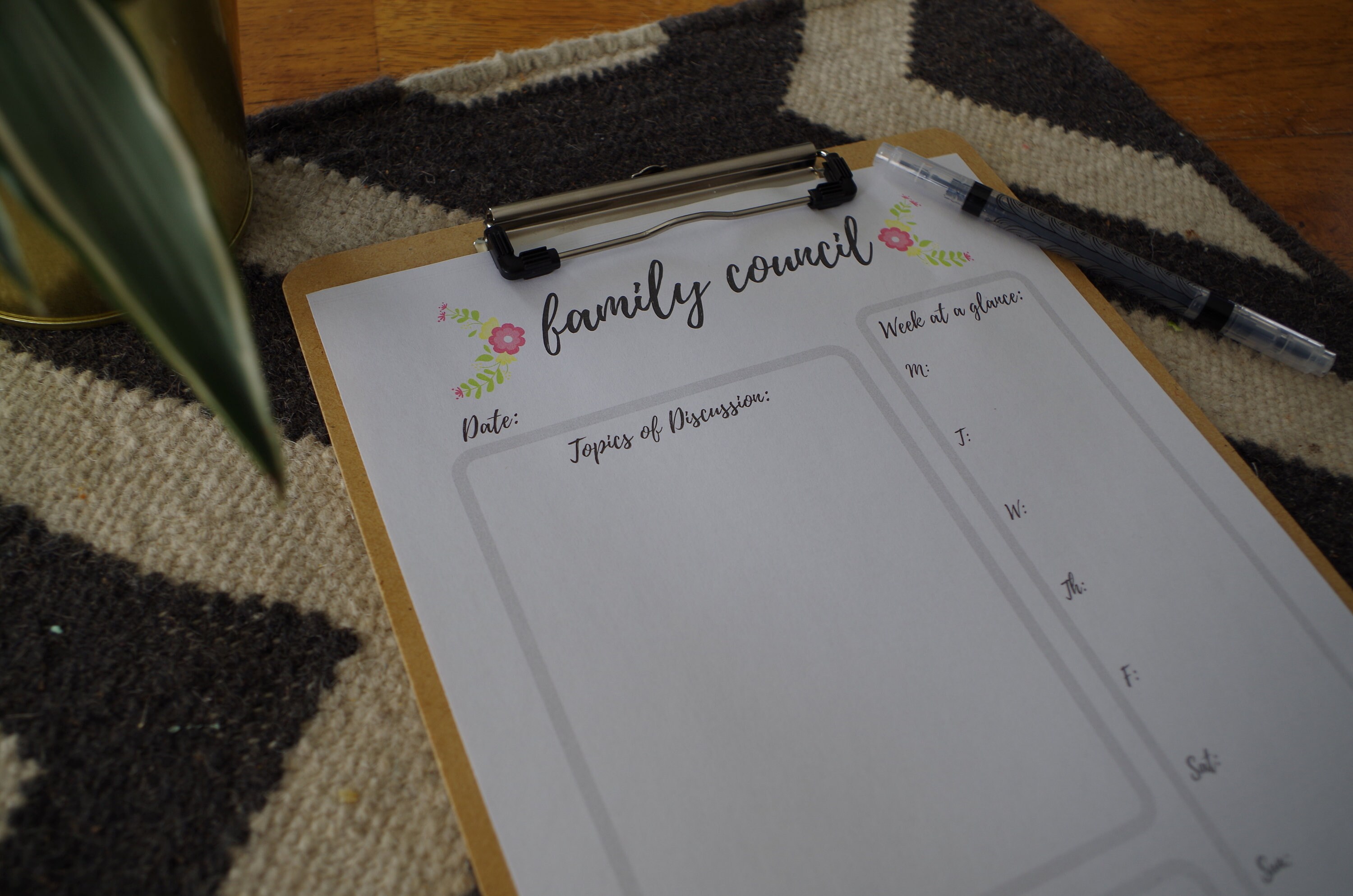 Floral Family Council Agenda Template Weekly Monthly Blank Etsy New