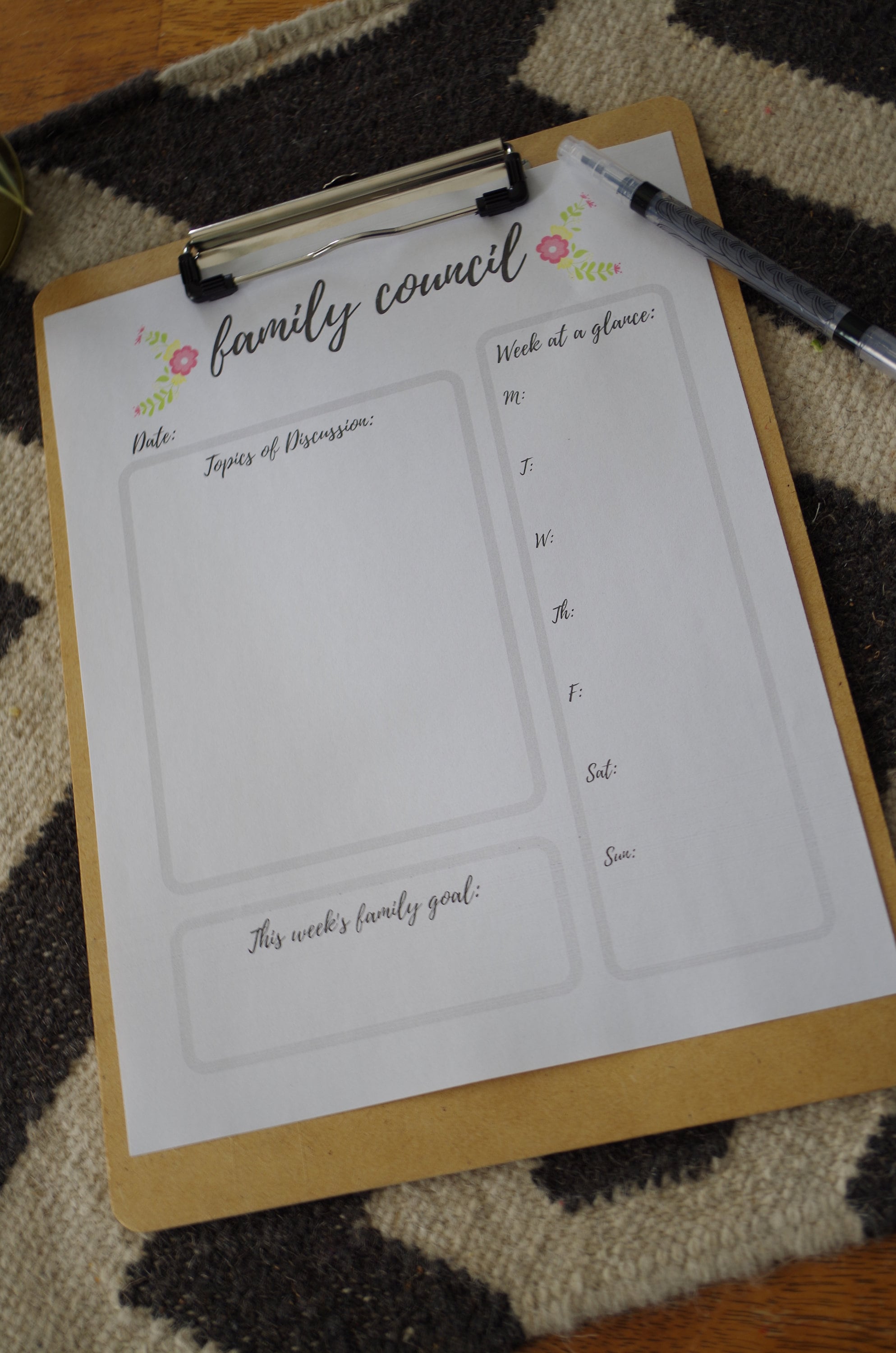 Floral Family Council Agenda Template, Weekly, Monthly, Blank Calendar ...