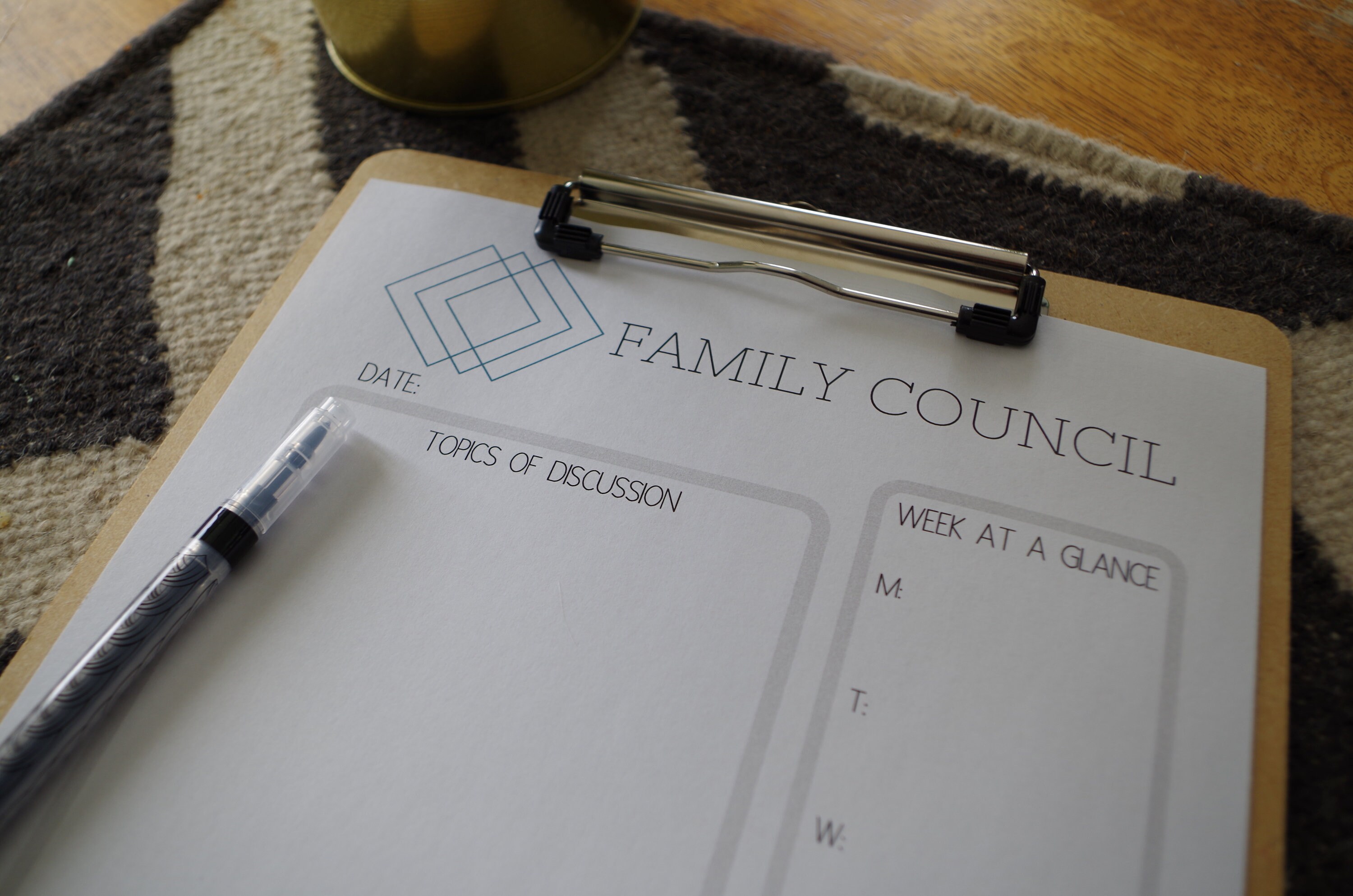 Geometric Family Council Agenda, Weekly, Monthly, Blank Calendar, Set
