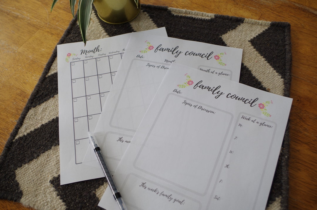 Floral Family Council Agenda Template, Weekly, Monthly, Blank Calendar ...