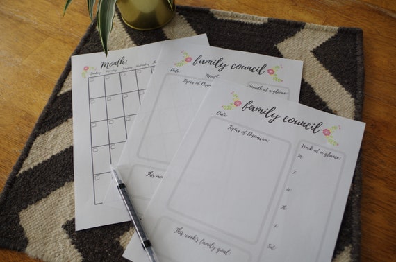 Floral Family Council Agenda Template Weekly Monthly Blank | Etsy