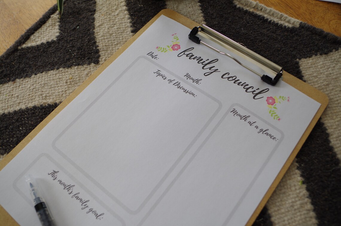 Floral Family Council Agenda Template, Weekly, Monthly, Blank Calendar
