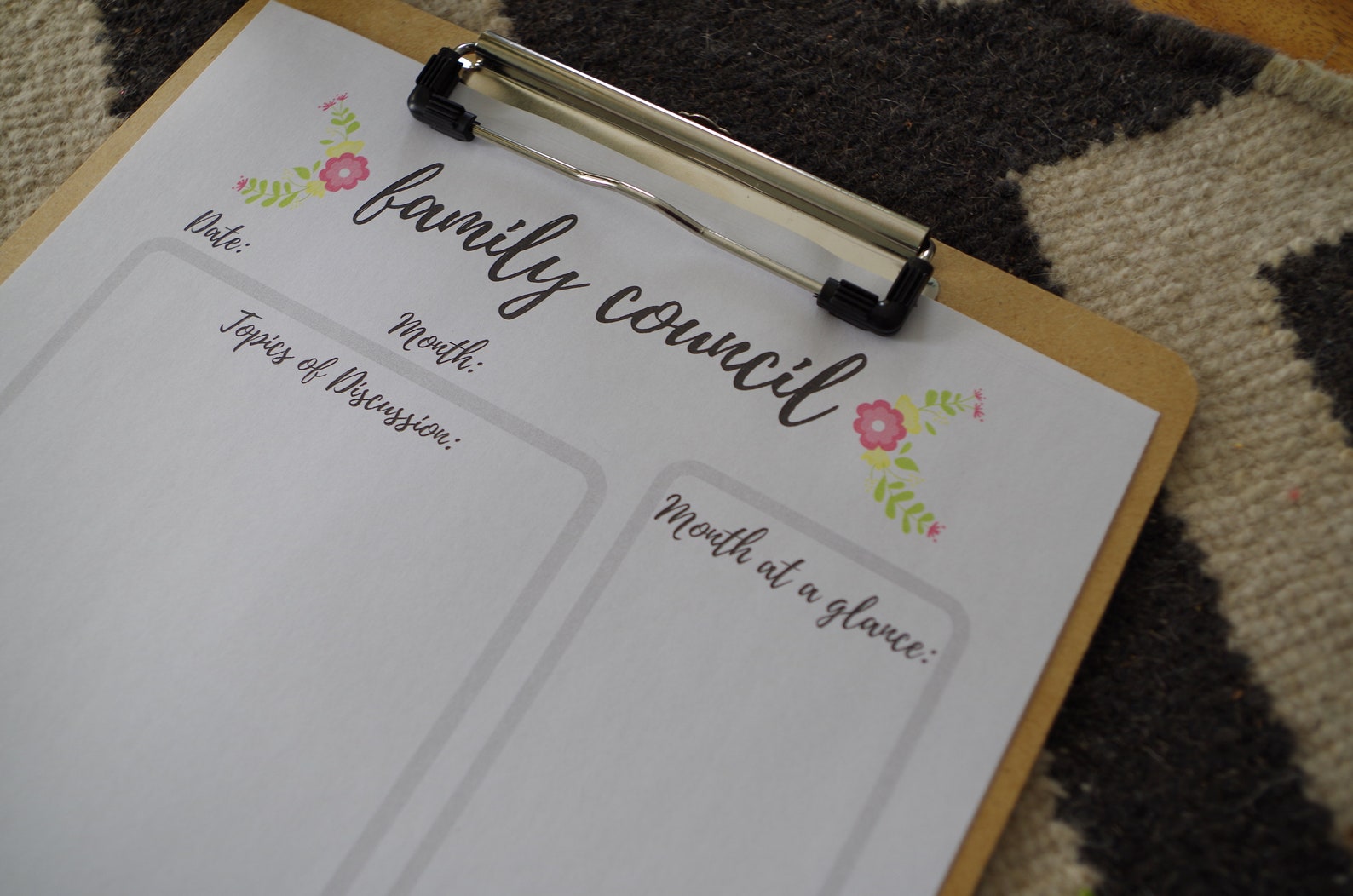 Floral Family Council Agenda Template, Weekly, Monthly, Blank Calendar ...