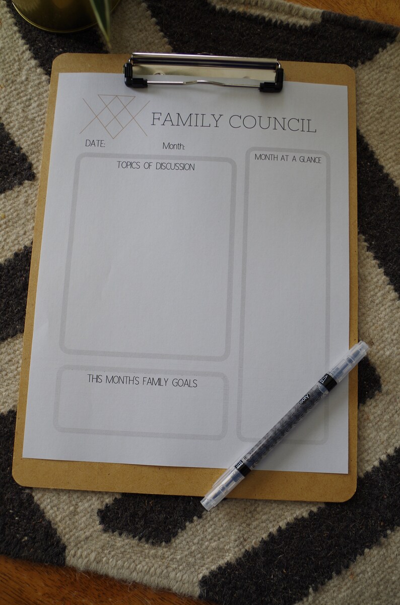 Geometric Family Council Agenda, Weekly, Monthly, Blank Calendar, Set