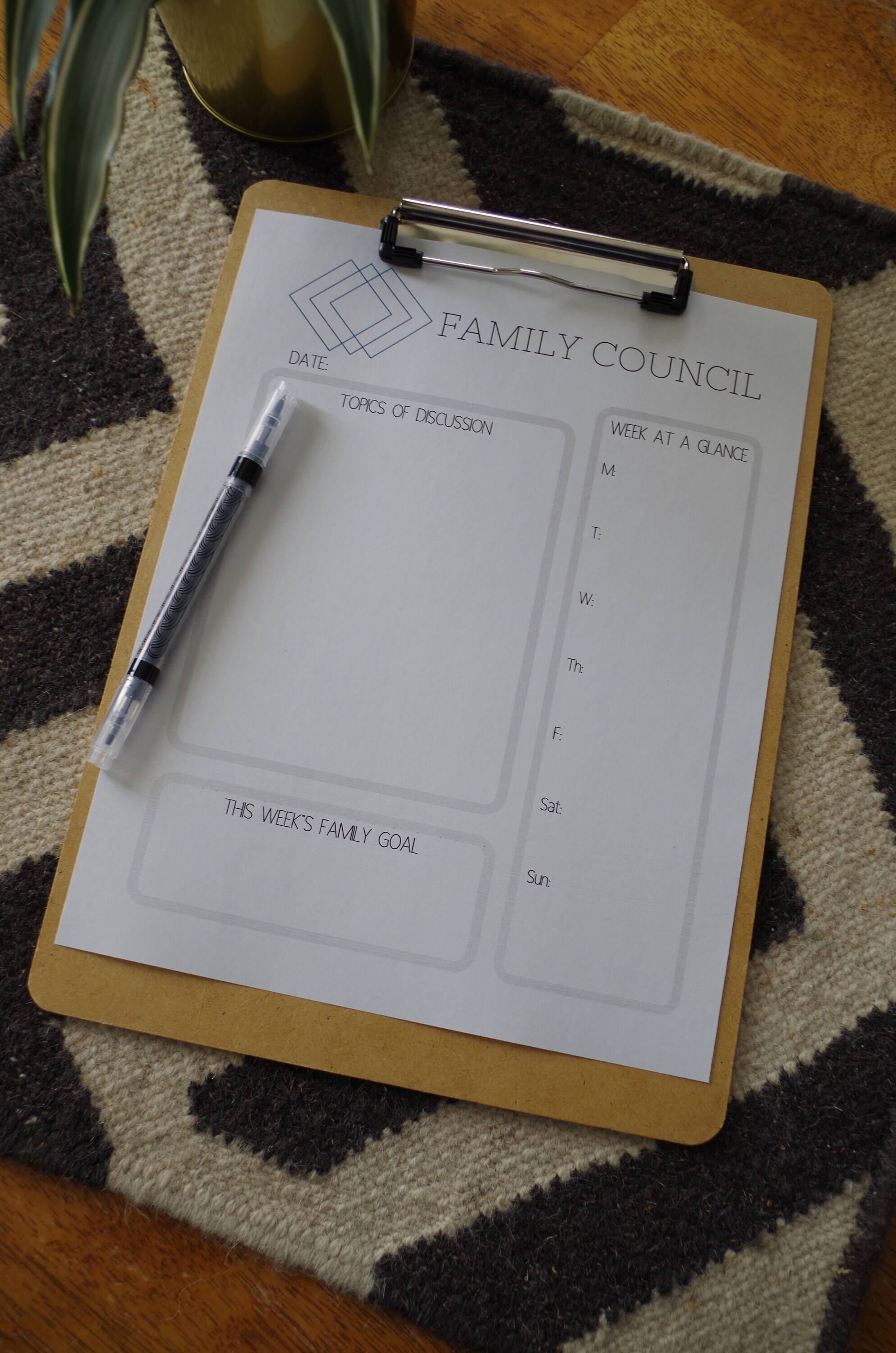 Geometric Family Council Agenda, Weekly, Monthly, Blank Calendar, Set