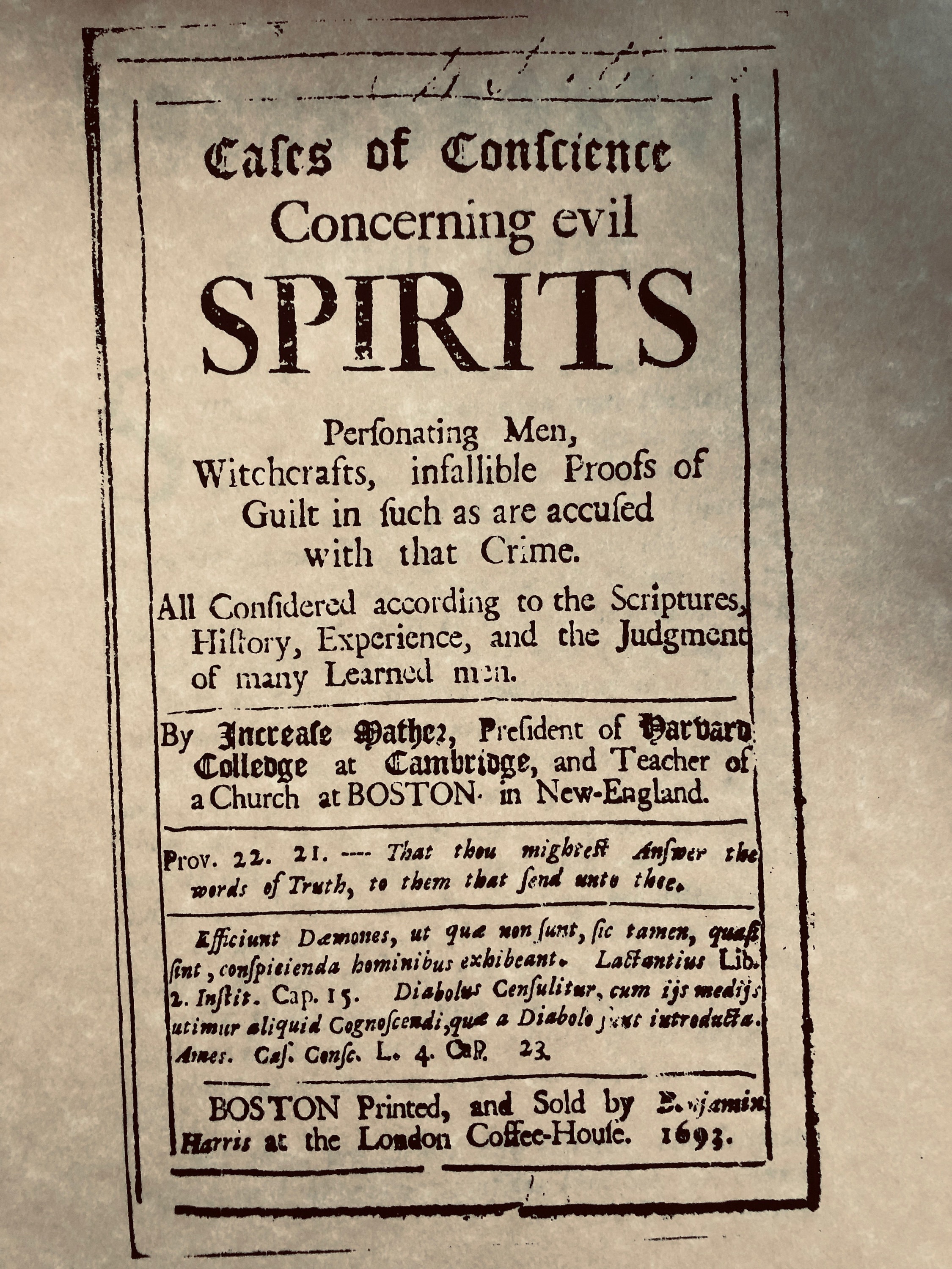 Witchcraft: Cases of Conscience Concerning Evil Spirits by Increase Mather, 1693