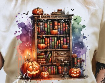 Spooky Halloween Bookshelf PNG, Halloween PNG, Spooky Bookshelf PNG, Pumpkin Bookshelf Png, Teacher Halloween Png, Book Lover Shirt Png
