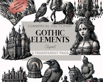 Gothic Elements Clipart, Medieval Elements Clipart, Gothic Clipart, Dragon PNG, Academia PNG, Gothic Book Clipart Png, Goth Dark Clipart