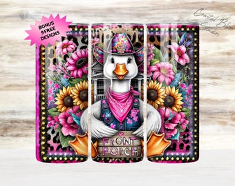 Front Porch Goose Tumbler Wrap PNG, Goose 20 Oz Skinny Tumbler Sublimation Design, Sunflower and Goose Tumbler PNG Design, Digital Download