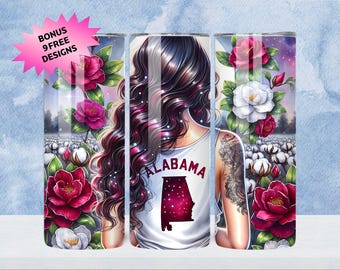 Alabama Girl Tumbler Wrap, Alabama State Tumbler 20oz Skinny Tumbler Design, Southern State Sublimation Straight 20oz Tumbler Design File