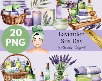 Lavender Spa Clipart, Spa Watercolor Clipart, Spa Day Illustrations, Self Care Png, Spa Illustration, Lavender Clipart