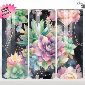 Succulents and Flowers 2 Tumbler Wrap, Succulents 20 oz Skinny Tumbler Sublimation Design,Download PNG, Succulents Tumbler Wrap, Flowers PNG