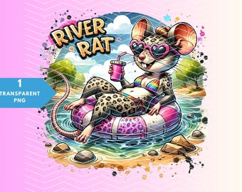 Girl River Rat, Rat On The River, Tubing and Kayak Sublimation PNG,  Digital PNG, River Tubing, Fun River PNG, Sublimation, Summer, File 003