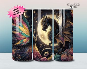 Celestial Fairy and Dragon Tumbler wrap, Dragon Sublimation design, Fairytale tumbler wrap, Dragon Tumbler Design, 20oz tumbler wrap