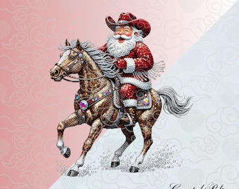 Rhinestone Cowboy Santa Png, Crystal Png, Holiday Mosaic, Bling Christmas Png, Jeweled Santa Claus, Western, Digital Download
