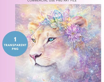 Beautiful Lioness PNG, Crystal Lioness Digital, Tiger, Mythical Lion, Fantasy Art Decor, Printable Art, Celestial Decor, Celestial Lioness