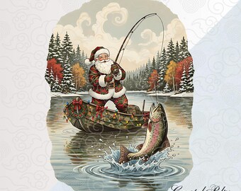 Fishing Santa, Santa Trout Fishing Camo Christmas, Santa on Boat Christmas PNG, Santa Fishing PNG, DTF, Sublimation File,Outdoors Santa Camo
