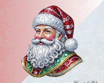 Rhinestone Santa Png, Crystal Png, Holiday Mosaic, Bling Christmas Png, Jeweled Santa Claus Digital Download