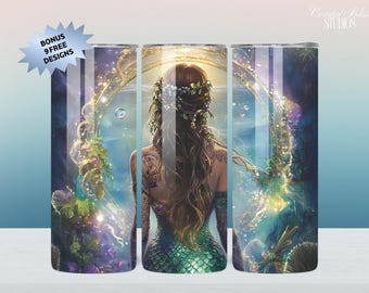 Enchanted Mermaid Tumbler Wrap, Tumbler Wrap PNG, Mermaid PNG Sublimation Design Mermaid PNG Tumbler Wrap 20oz, Digital Download