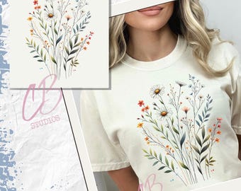 Daisies and Blossoms, Floral Cottagecore PNG, Spring Flowers Sublimation Design, Botanical Digital Download File, Summer Flowers