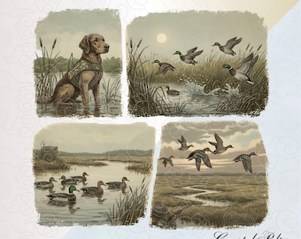 Labrador Duck Hunt PNG, Cane da caccia alle anatre, Design vintage della palude, Download digitale