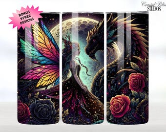 Celestial Fairy and Dragon Tumbler wrap, Dragon Sublimation design, Fairytale tumbler wrap, Dragon Tumbler Design, 20oz tumbler wrap