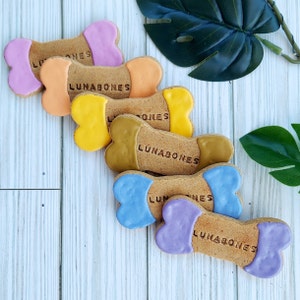 Personalized Gift for Dogs, Colored 4&quot; Gourmet Bones, Peanut Butter Banana, All Natural, Custom, Gluten Free