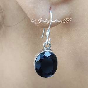 Natural Black Onyx Earring,925 Sterling Silver,Drop Earring,Fashion Earring,Dainty,Bridesmaid Earring,Gift For Her,December Birthday,Faceted