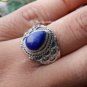 Anello di lapislazzuli, argento sterling 925, anello delicato, anello fatto a mano, anello da donna, anello di promessa, anello di pietra p