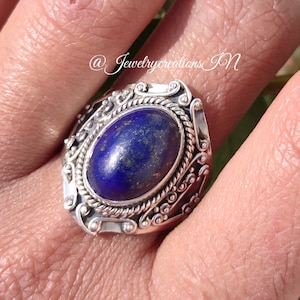Lapis Lazuli Ring, 925 Silver Ring, Boho Ring, September Birthstone, Statement Ring, Women's Ring, Promise Ring, Blue Stone Ring,Hippie Ring image 1