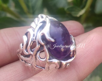 Amethyst Ring,925% Sterling Silver,Natural Amethyst Ring,Dragon Shape Ring,Boho Amethyst Ring,Purple Gemstone Ring,Gothic Ring,Gift For Him