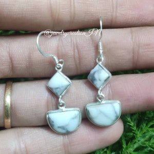 White Howlite Earrings,925 Sterling Silver,Dainty Earrings,Long Earring,Handmade Earring,White Buffalo Eariing,Gypsy Earrings,Gift For Girls