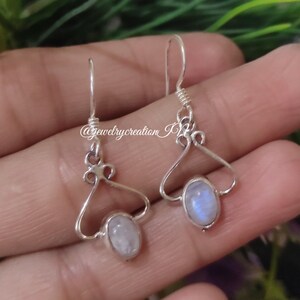 Natural Rainbow Moonstone Earrings,925 Sterling Silver,Blue Flashy Earrings,Handmade Silver Earrings,Oval Gemstone Earrings,Gift For lover