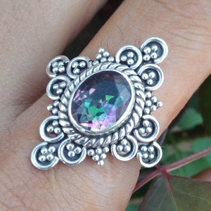 Mystic Topaz Ring, Rainbow Topaz, Srebrny pierścionek, Mystic Fire Topaz, pierścień zaręczynowy, pierścień Promise, Obrączka, Bohemian Ring,