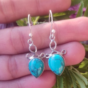 Turquoise Earring,Sterling Sliver,Blue Gemstone Earring,Boho Earring,Dangle & Drop Earring,Designer Earring,Bridesmaid Earring,Gift For Her