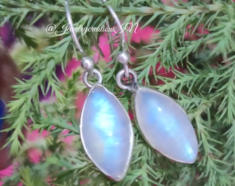 Rainbow Moonstone Earring,92.5% Sterling Silver,June Birthday,Marquise Earring,Boho Earring,Vintage Earring,Bridesmaid Gift,Classic Earring