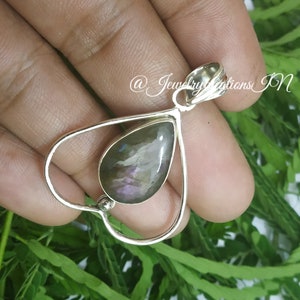 Purple Labradorite Pendant,925 Sterling Silver,Boho,Statement Pendant,Heart Shape Pendant,Purple Flash Labradorite,Healing Pendant,Gift Her
