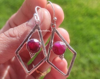 Ruby Earring,925 Sterling Silver,Drop Earring,Red Ruby Earring,Bridesmaid Earring,Wedding Earring,Vintage Earring,Gift For Her,Boho Jewelry