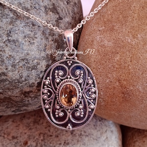 Natural Citrine Necklace,925 Sterling Silver,Dainty Necklace,Handmade Citrine Pendant,November Birthstone,Bridal Gift,Boho Citrine Jewelry