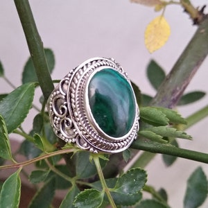 Natural Malachite Ring,Sterling Silver Ring,Scorpio Birthstone,Alternate Engagement Ring,Bohemian Ring,Gift For Her,Promise Ring,Dainty Ring image 1
